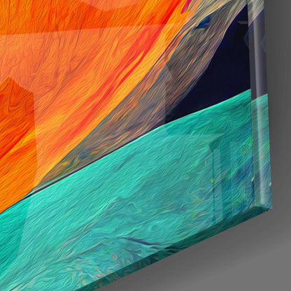 Turquoise and Orange Petal Bloom Glass Wall Art