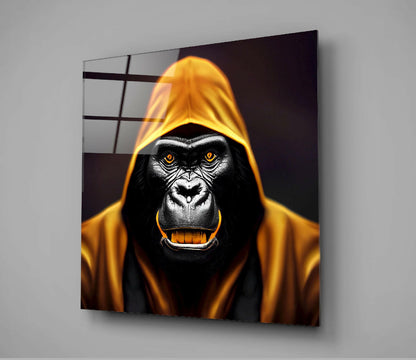 Golden Hooded Gorilla Fierce Gaze Glass Wall Art
