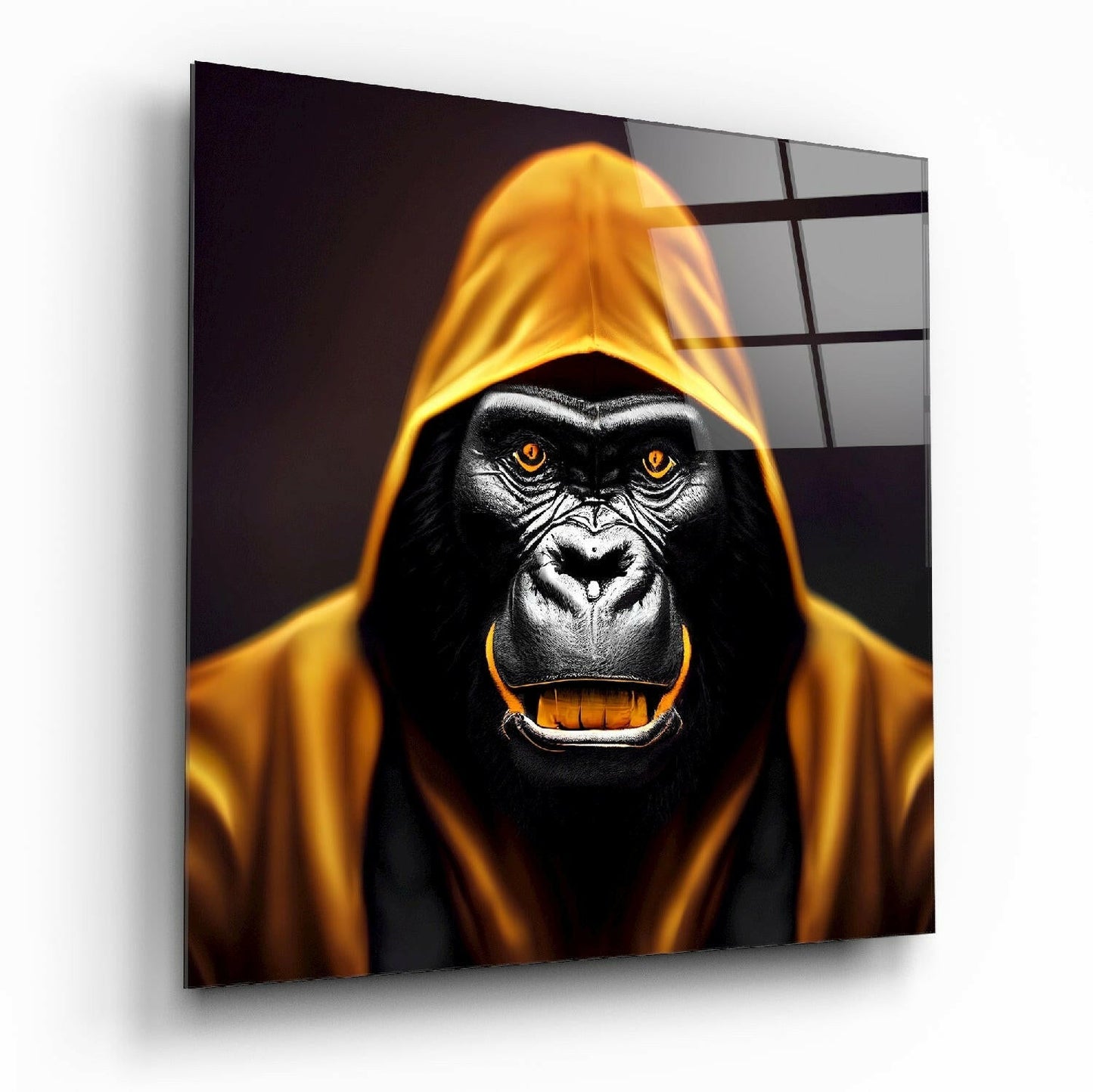 Golden Hooded Gorilla Fierce Gaze Glass Wall Art