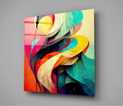 Yellow Sun Coral Ribbon Abstract Glass Wall Art