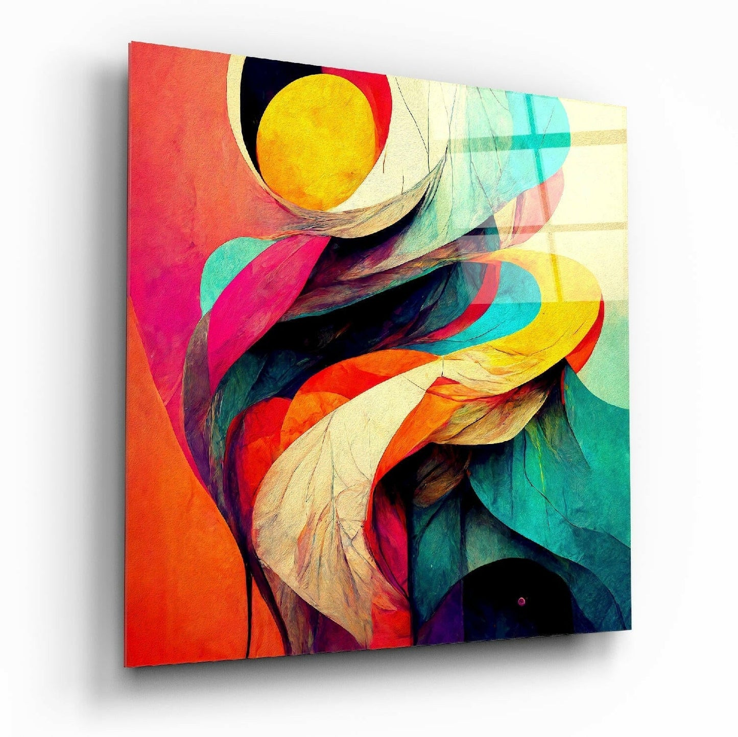 Yellow Sun Coral Ribbon Abstract Glass Wall Art