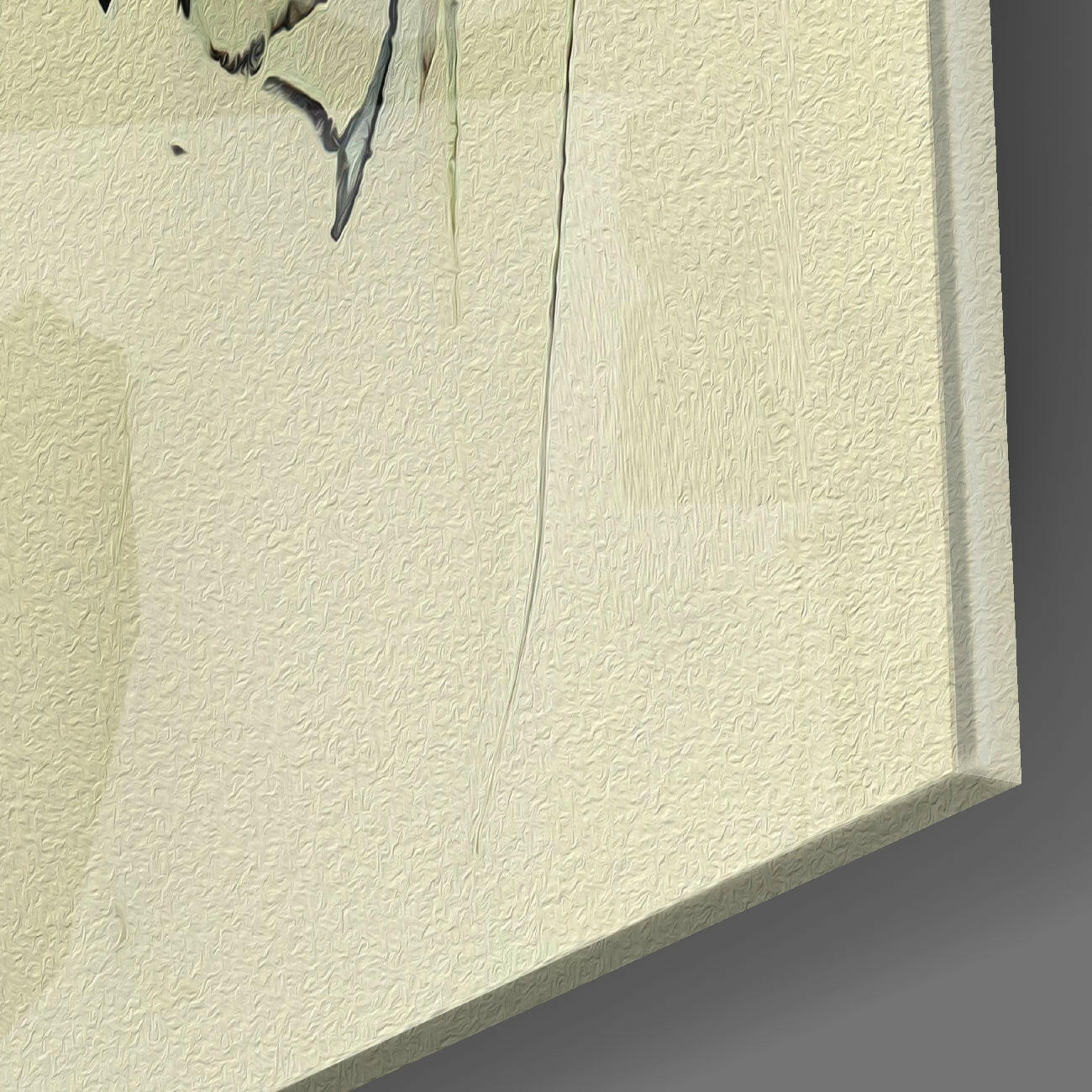 Close-up angled view of textured cream-colored wall art with visible wiring and shadow detail.