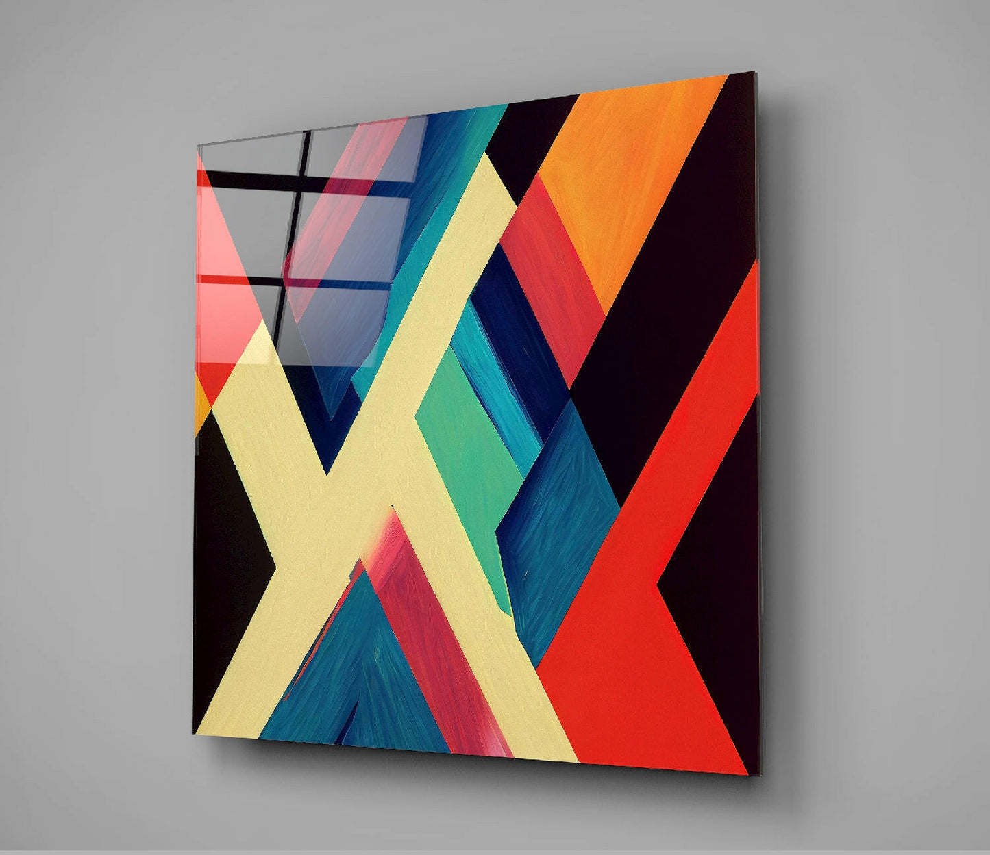 Cream X Stripe Bold Geometric Glass Wall Art