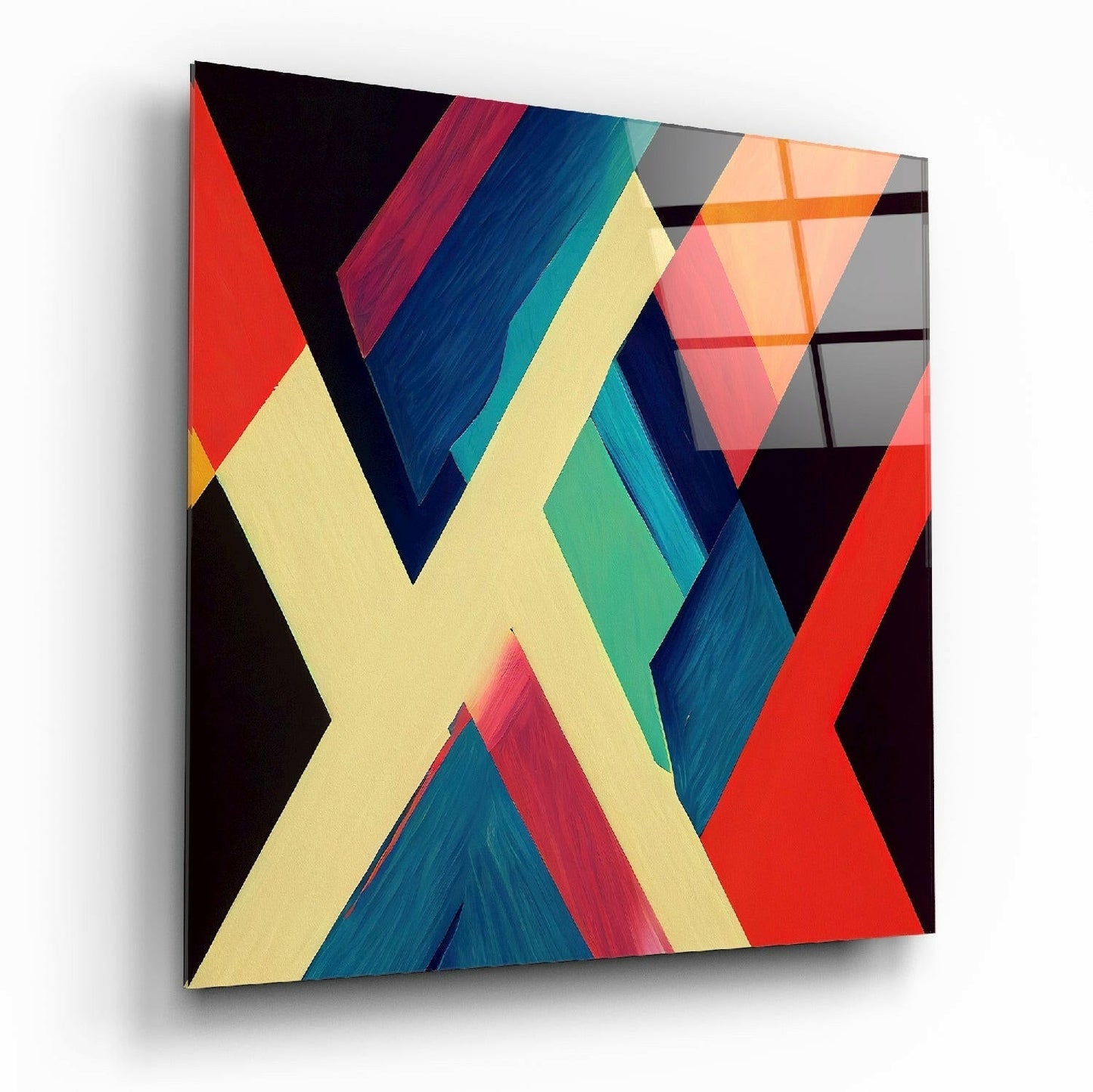 Cream X Stripe Bold Geometric Glass Wall Art