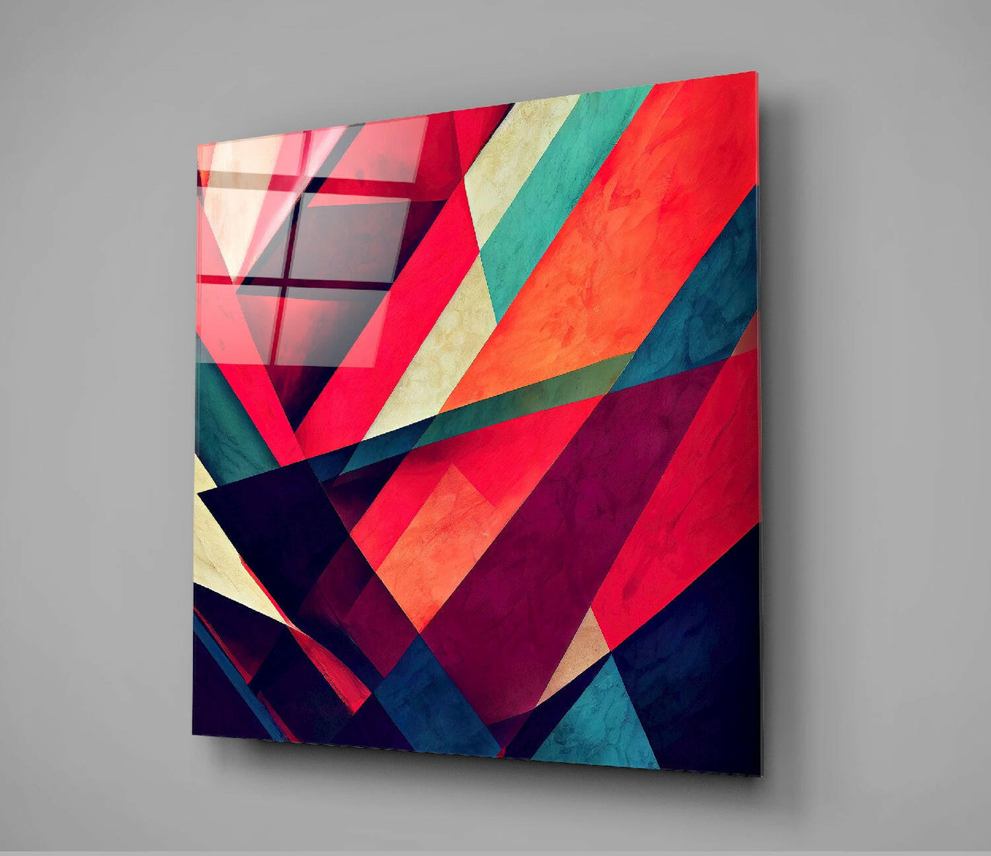 Crimson Teal Angular Triangle Shards Glass Wall Art
