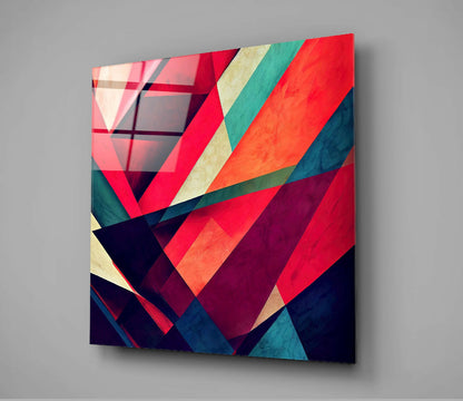 Crimson Teal Angular Triangle Shards Glass Wall Art