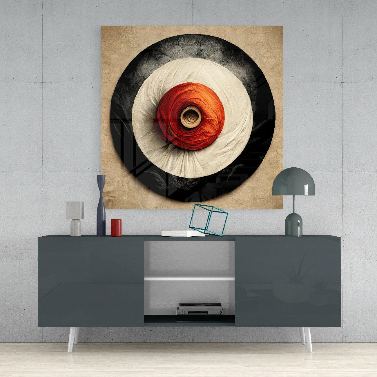 Red Rose Concentric Circles Glass Wall Art