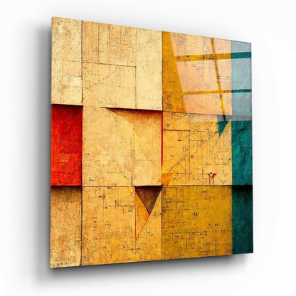 Sand Block Grid Teal Accent Wall Glass Wall Art