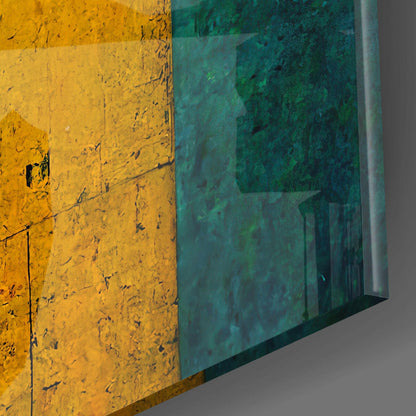 Sand Block Grid Teal Accent Wall Glass Wall Art