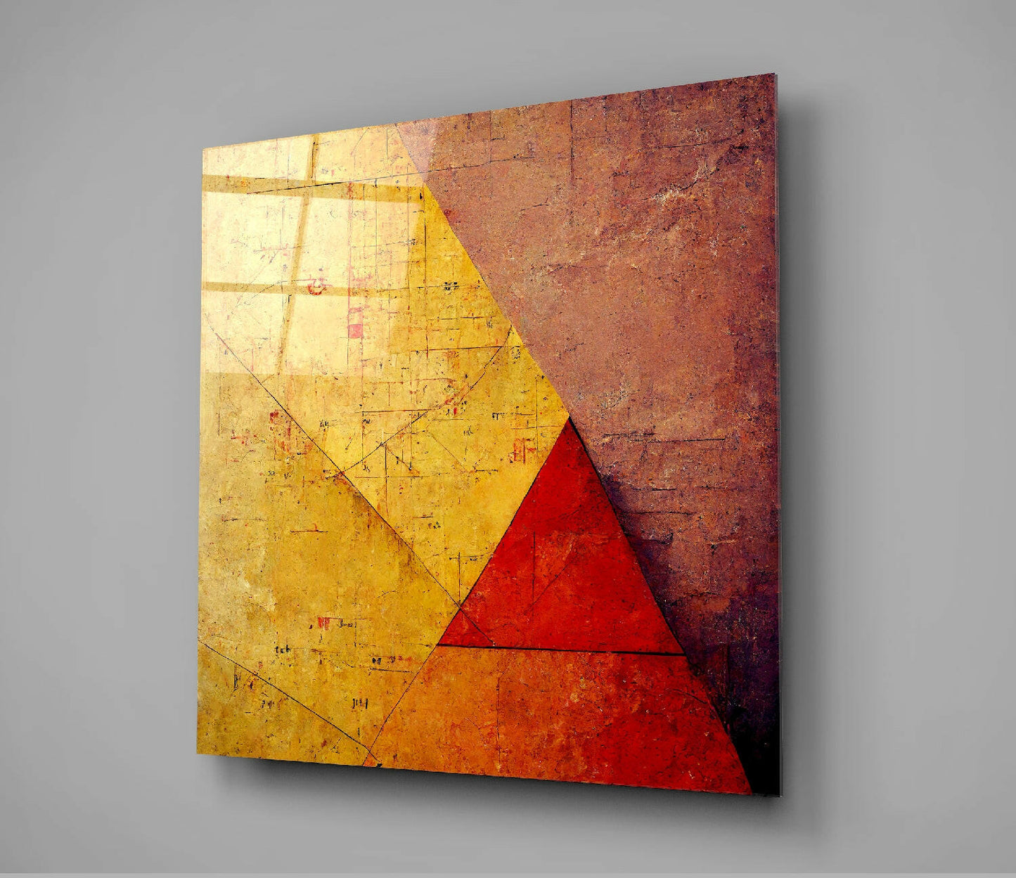 Ochre and Red Angular Aged Wall Glass Wall Art