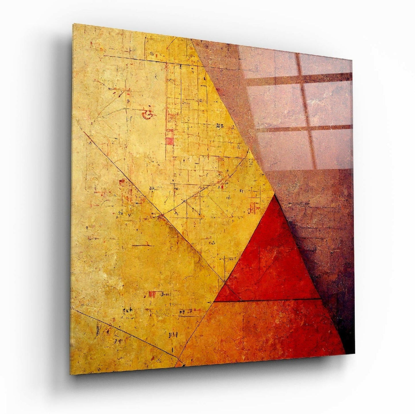 Ochre and Red Angular Aged Wall Glass Wall Art