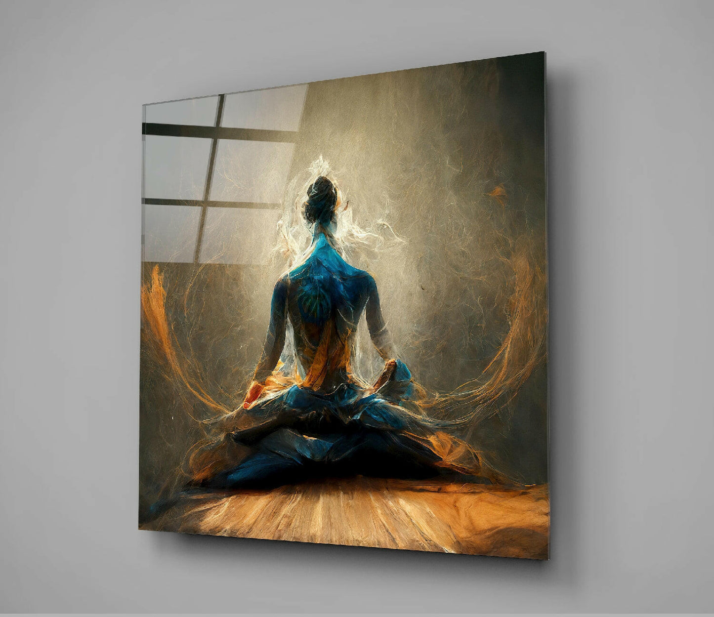 Blue And Amber Energy Meditation Glass Wall Art