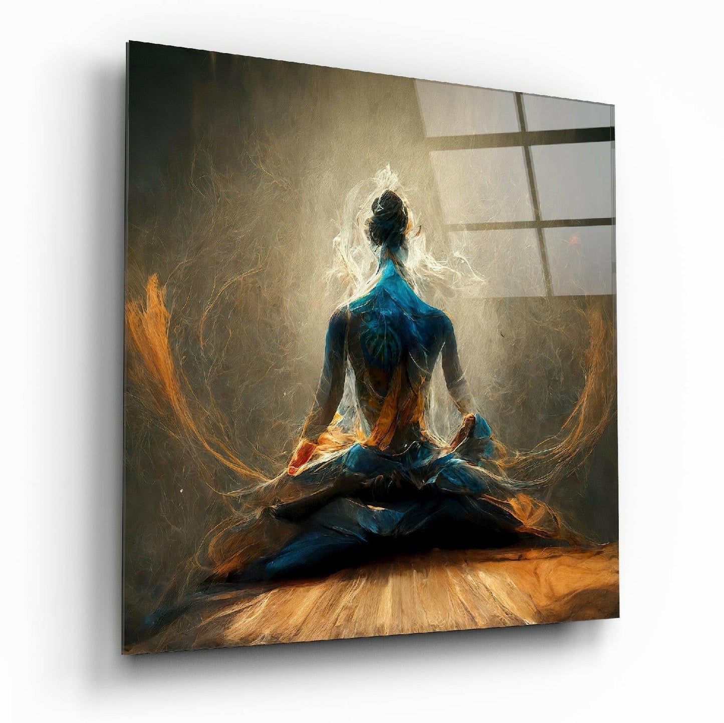 Blue And Amber Energy Meditation Glass Wall Art