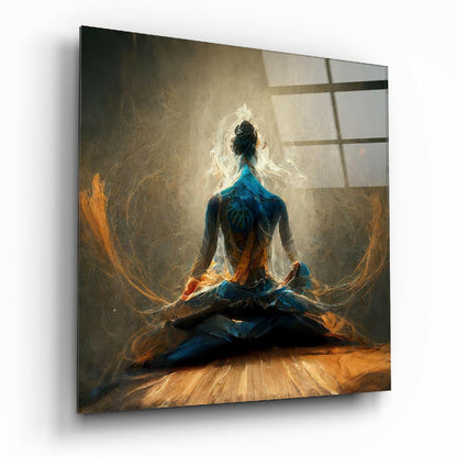 Blue And Amber Energy Meditation Glass Wall Art
