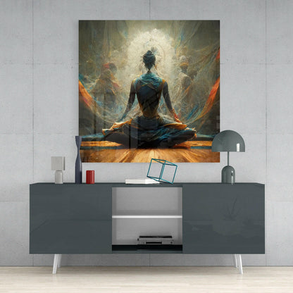 Lotus Meditation With Ghostly Auras Glass Wall Art