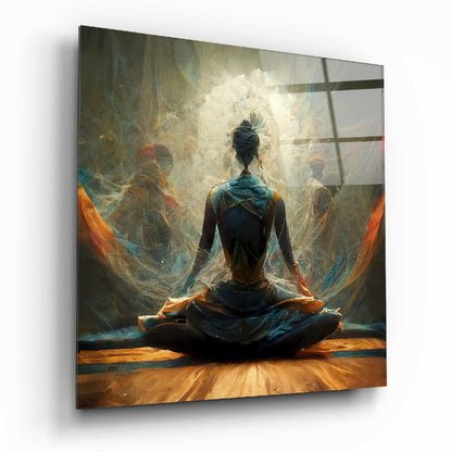 Lotus Meditation With Ghostly Auras Glass Wall Art