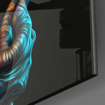 Iridescent Teal Roaring Dragon on Black Glass Wall Art
