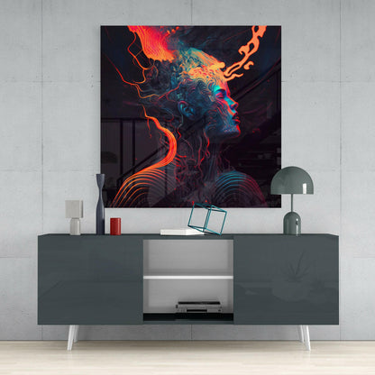 Crimson Smoke Stream Face Profile Glass Wall Art