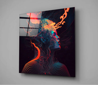 Crimson Smoke Stream Face Profile Glass Wall Art
