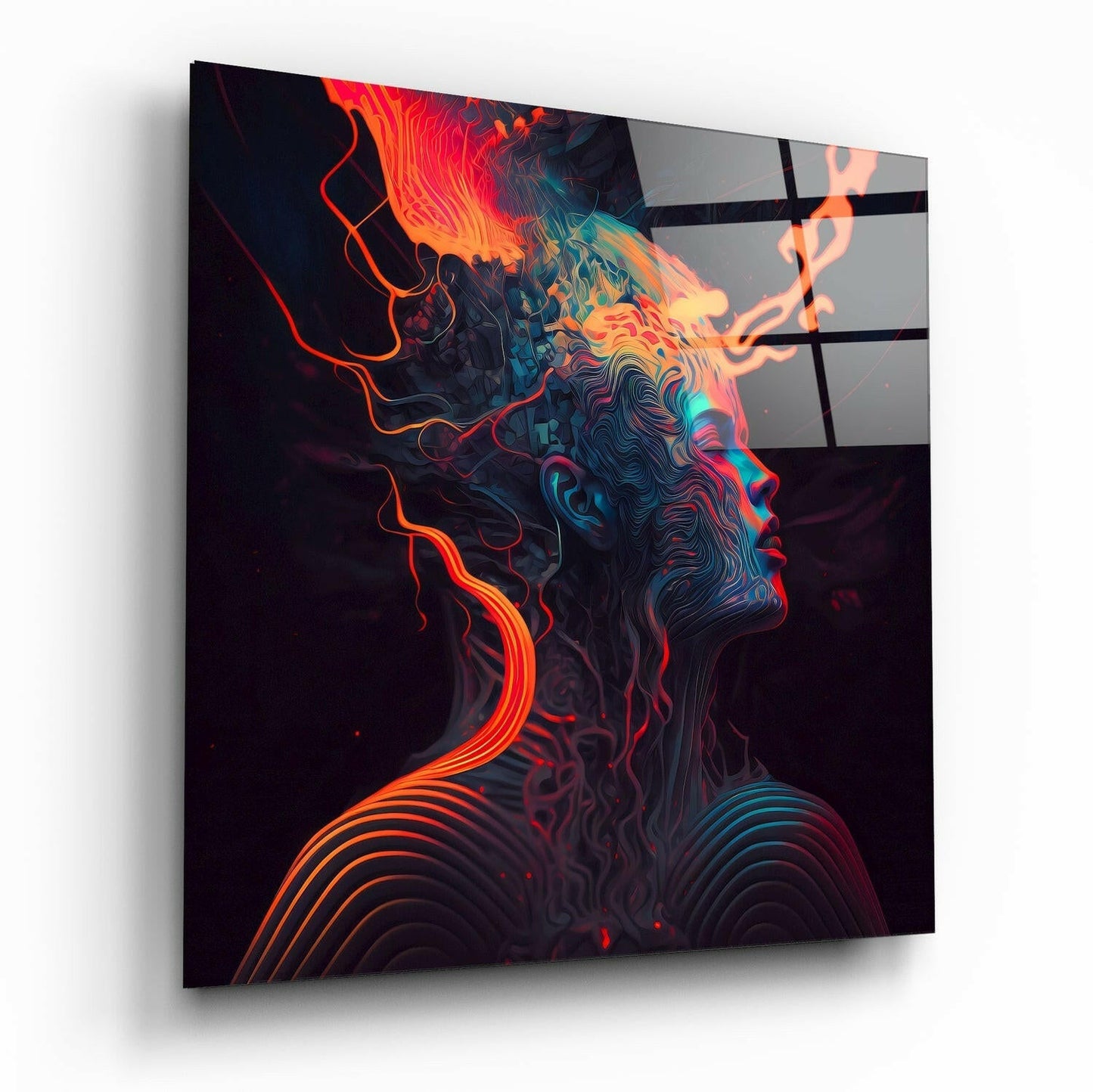 Crimson Smoke Stream Face Profile Glass Wall Art