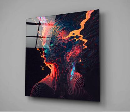 Orange Flame Ripple Head Profile Glass Wall Art