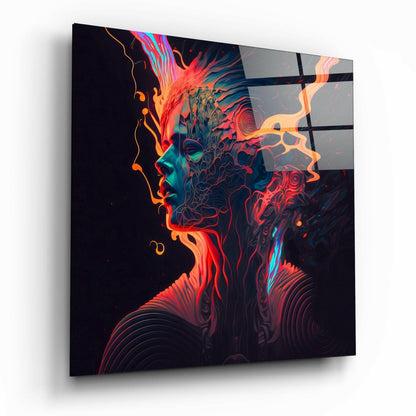 Orange Flame Ripple Head Profile Glass Wall Art