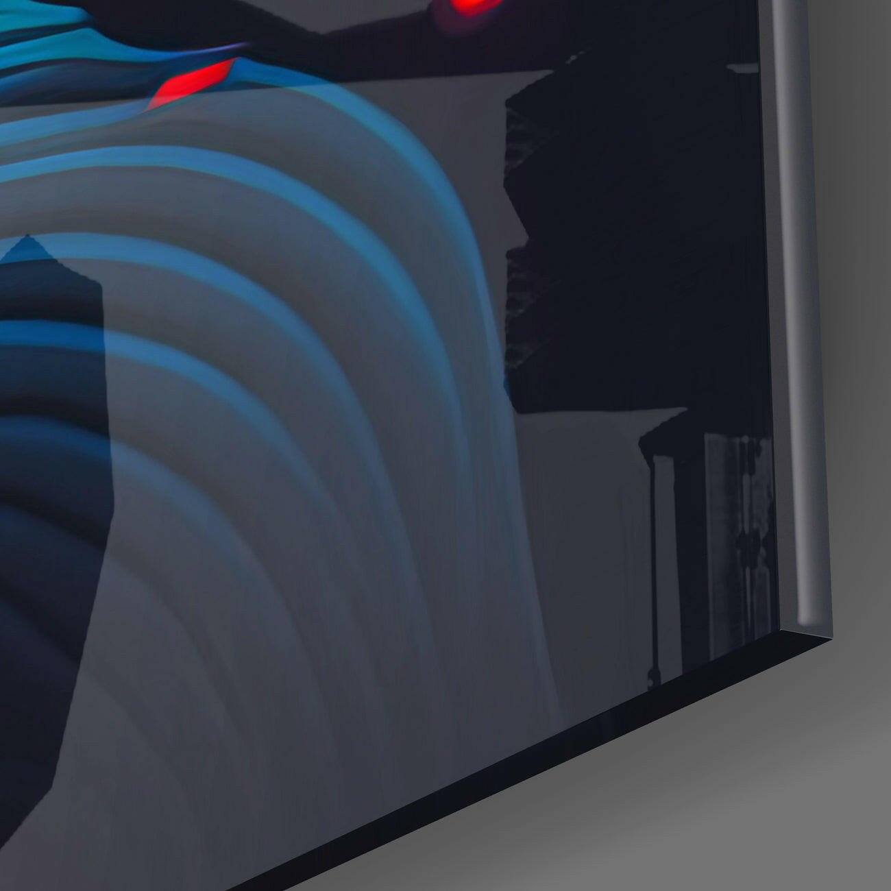 Red Blue Neon Swirl Head Profile Glass Wall Art