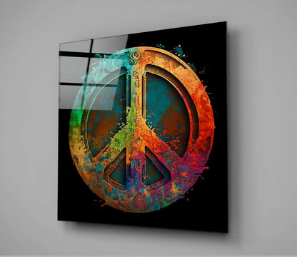 Swirl Textured Teal Orange Peace Sign Glass Wall Art