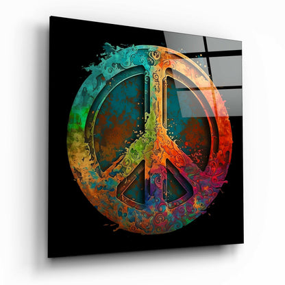 Swirl Textured Teal Orange Peace Sign Glass Wall Art