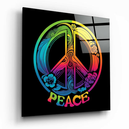 Neon Floral Rainbow Peace Sign Glass Wall Art