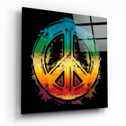 Rainbow Gradient Grunge Peace Sign Glass Wall Art