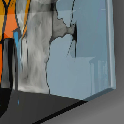 Yellow Woman Cubist Faces Glass Wall Art