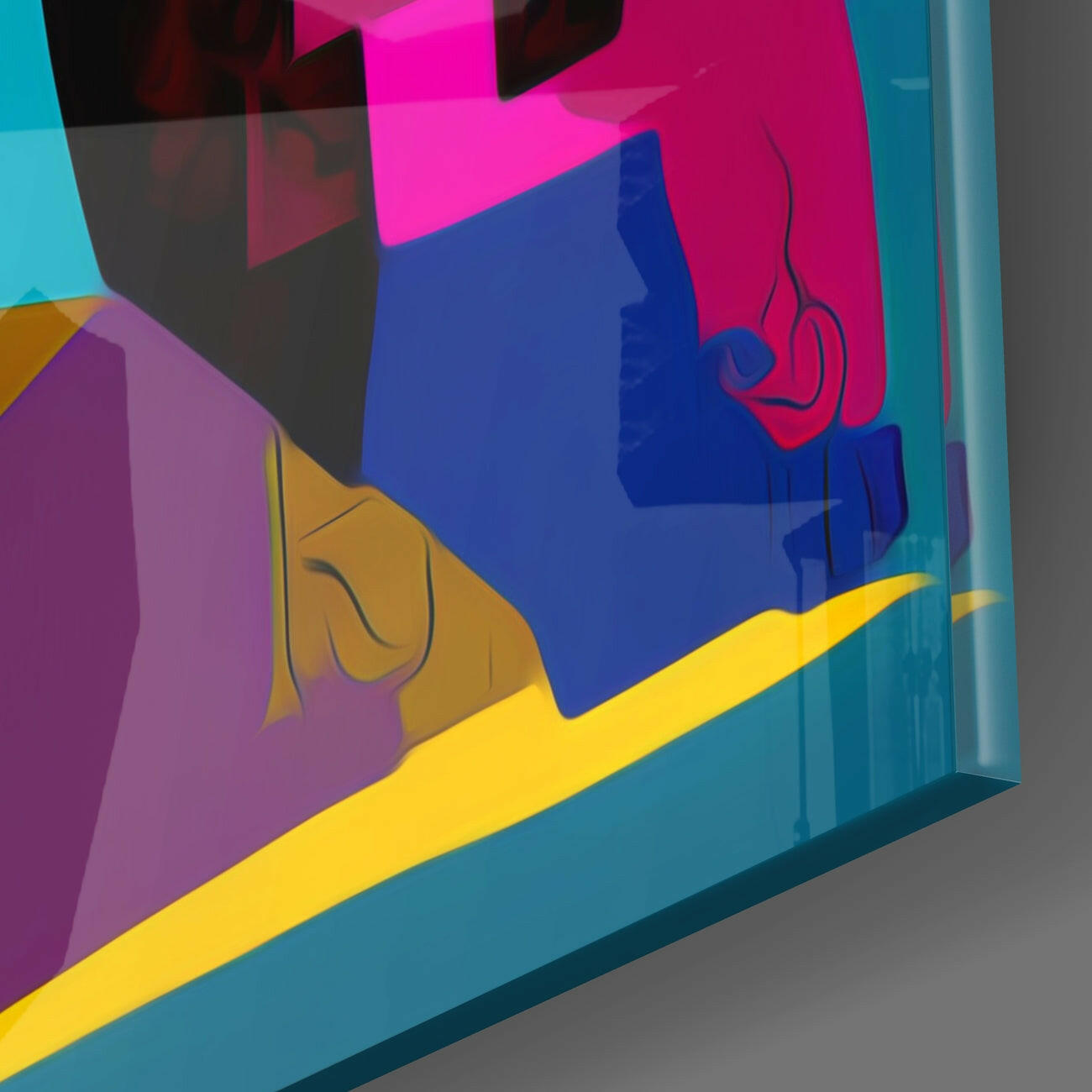 Masked Cubist Faces Cityscape Glass Wall Art