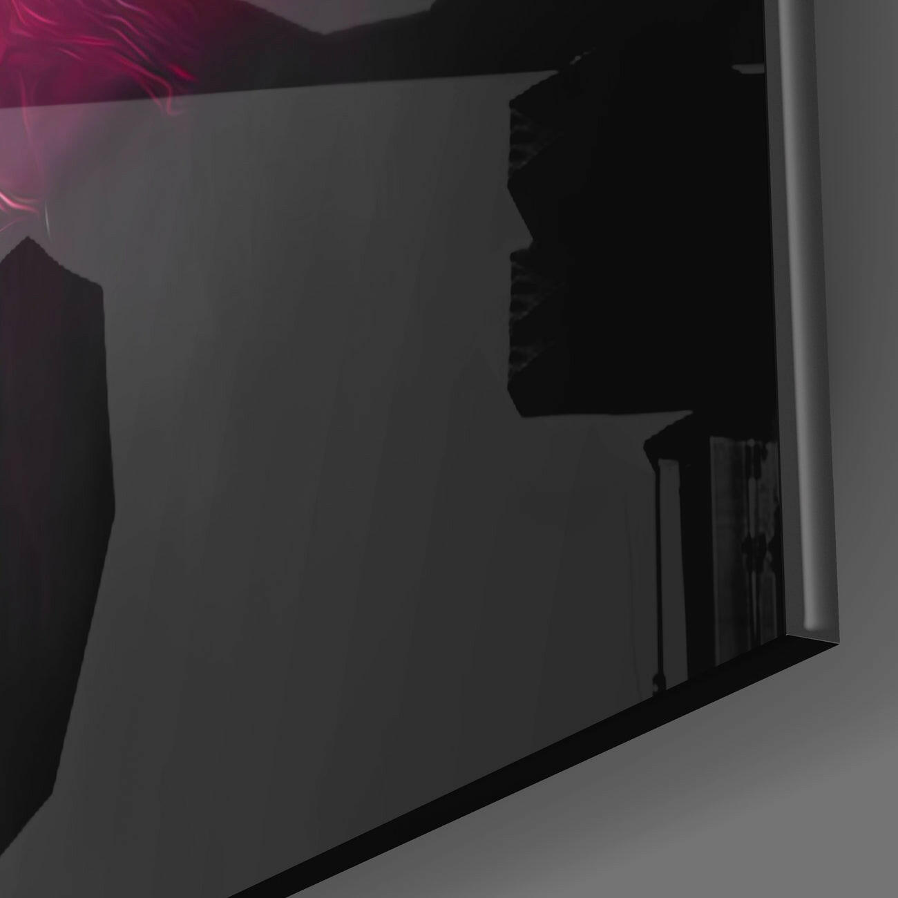 Glowing Red Neon Wings Girl Glass Wall Art