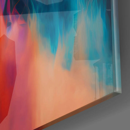 Four Profiles Coral Blue Smoke Clouds Glass Wall Art