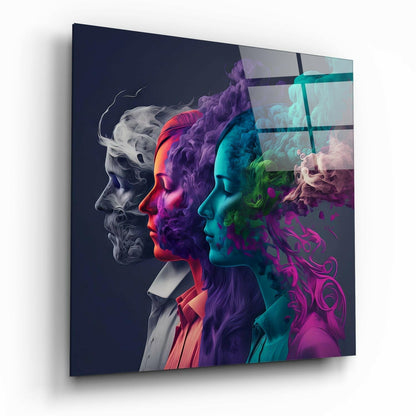 Four Profiles Purple Smoke Hair Glass Wall Art