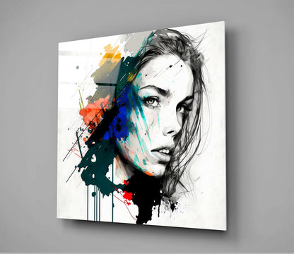 Rainbow Paint Smear Woman Face Glass Wall Art