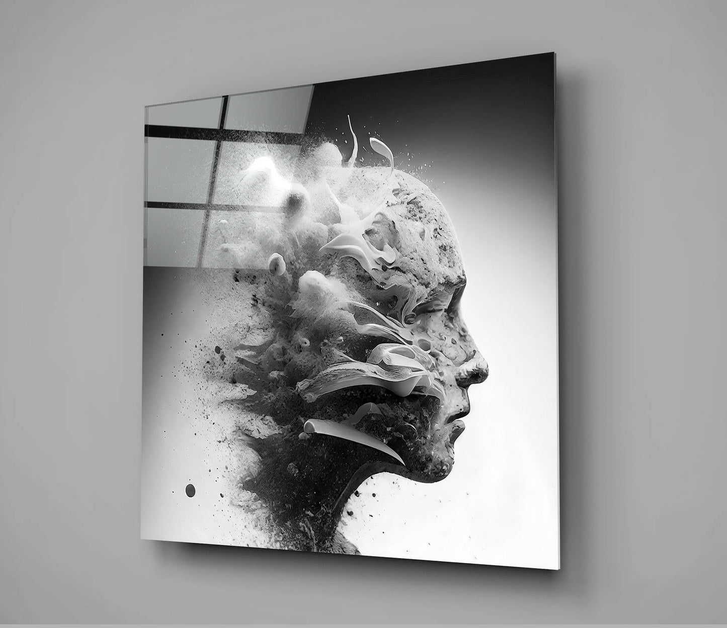 Shattering Smoke Profile Head Glass Wall Art