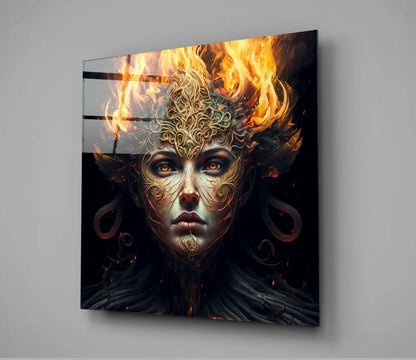 Flame Crowned Filigree Woman Glass Wall Art