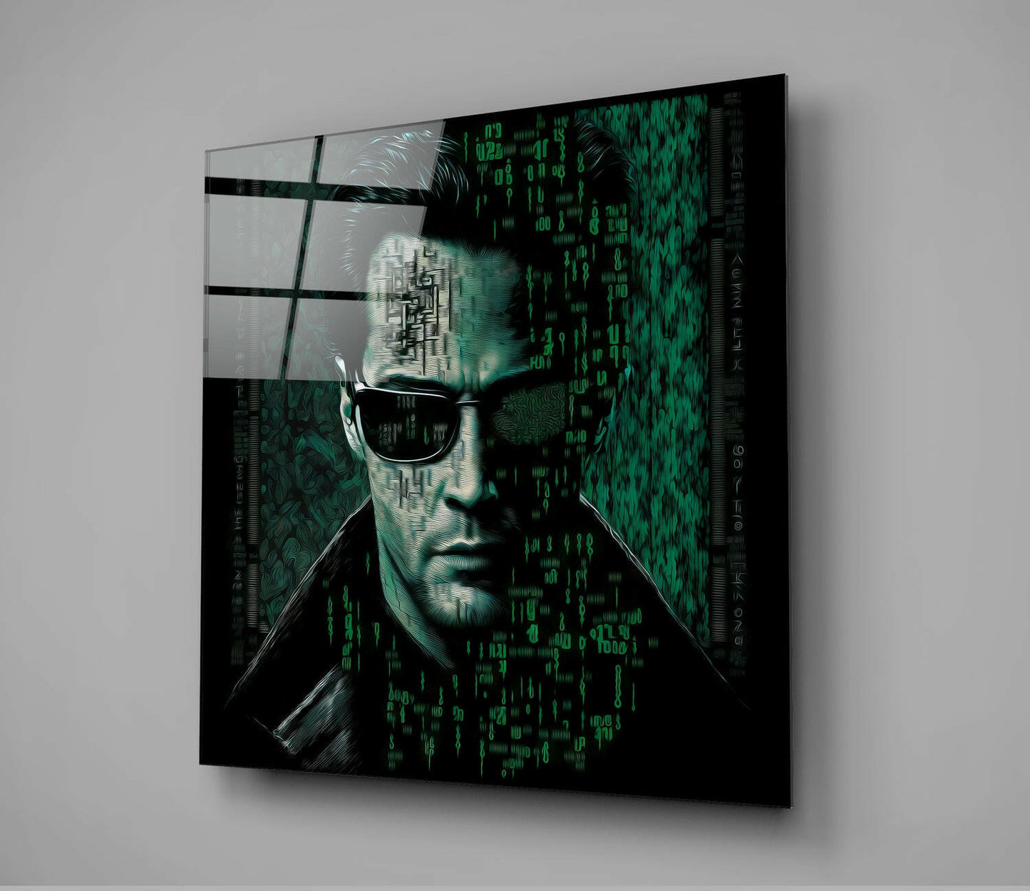 Green Digital Rain Code Glass Wall Art  || Designer Collection