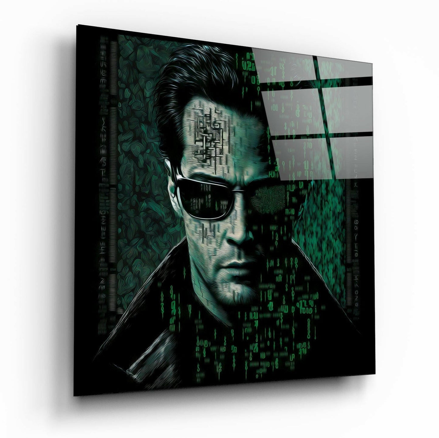 Green Digital Rain Code Glass Wall Art  || Designer Collection