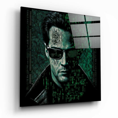 Green Digital Rain Code Glass Wall Art  || Designer Collection