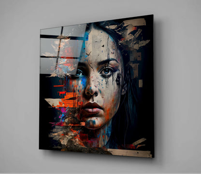 Newsprint Collage Woman Face Glass Wall Art