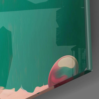Green Bubble Gum Balloons Woman Glass Wall Art
