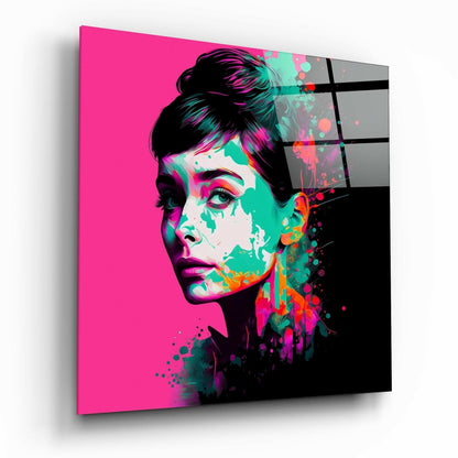 Hot Pink Neon Woman Portrait Glass Wall Art