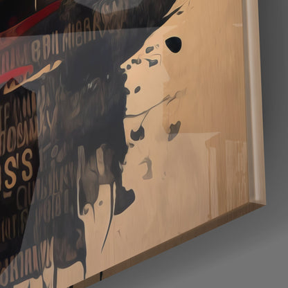Sepia Typography Collage Woman Face Glass Wall Art
