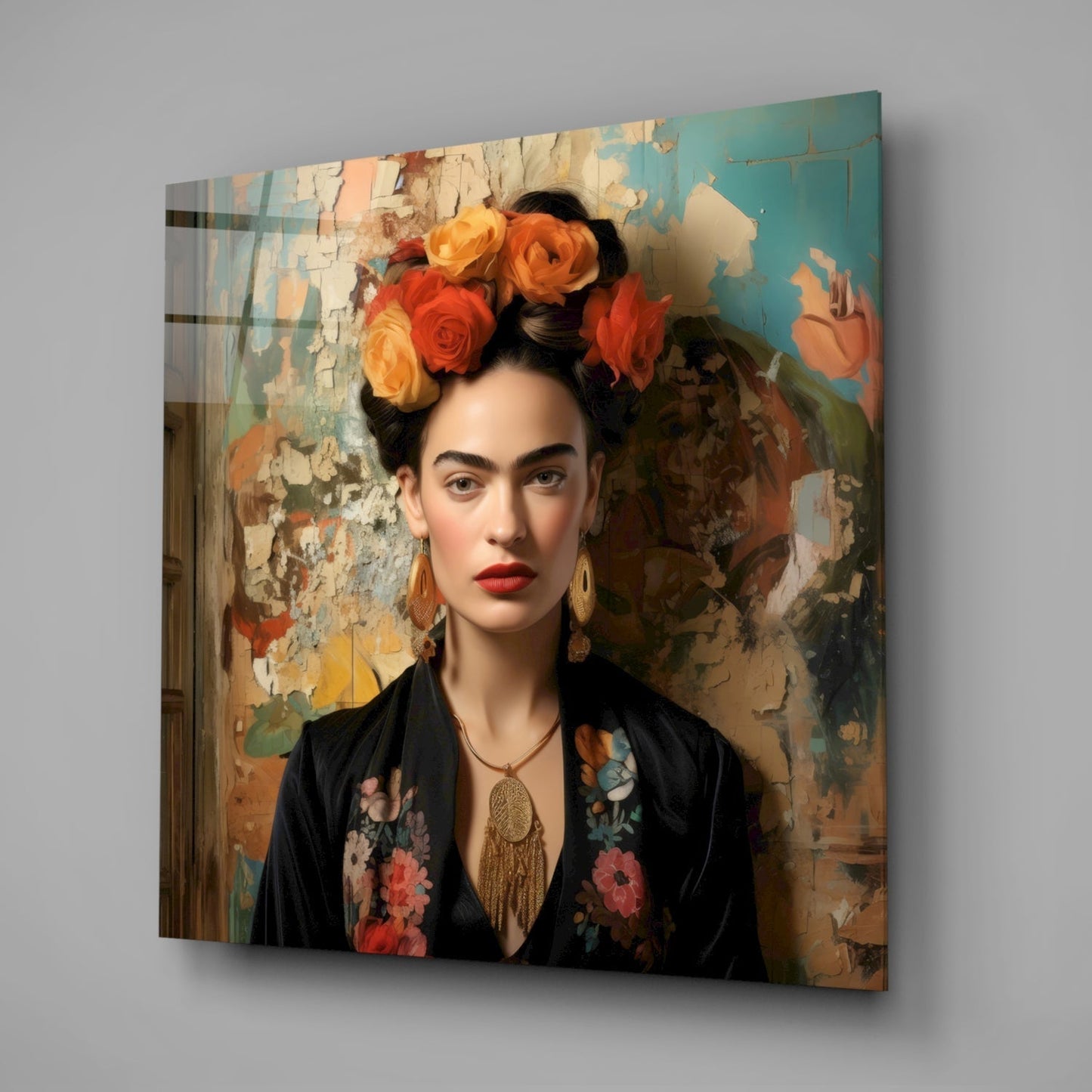 Folk Art Floral Portrait Glass Wall Art|| Designer Collection