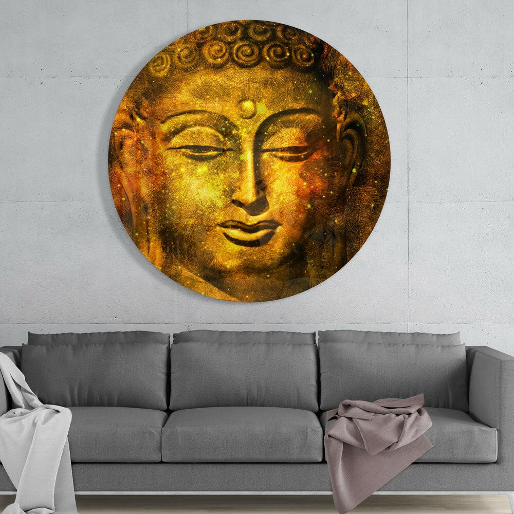 Golden Buddha Face Glass Wall Art