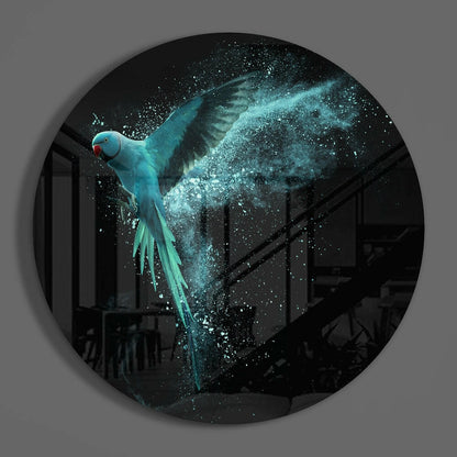 Turquoise Parrot Splash Flight Glass Wall Art
