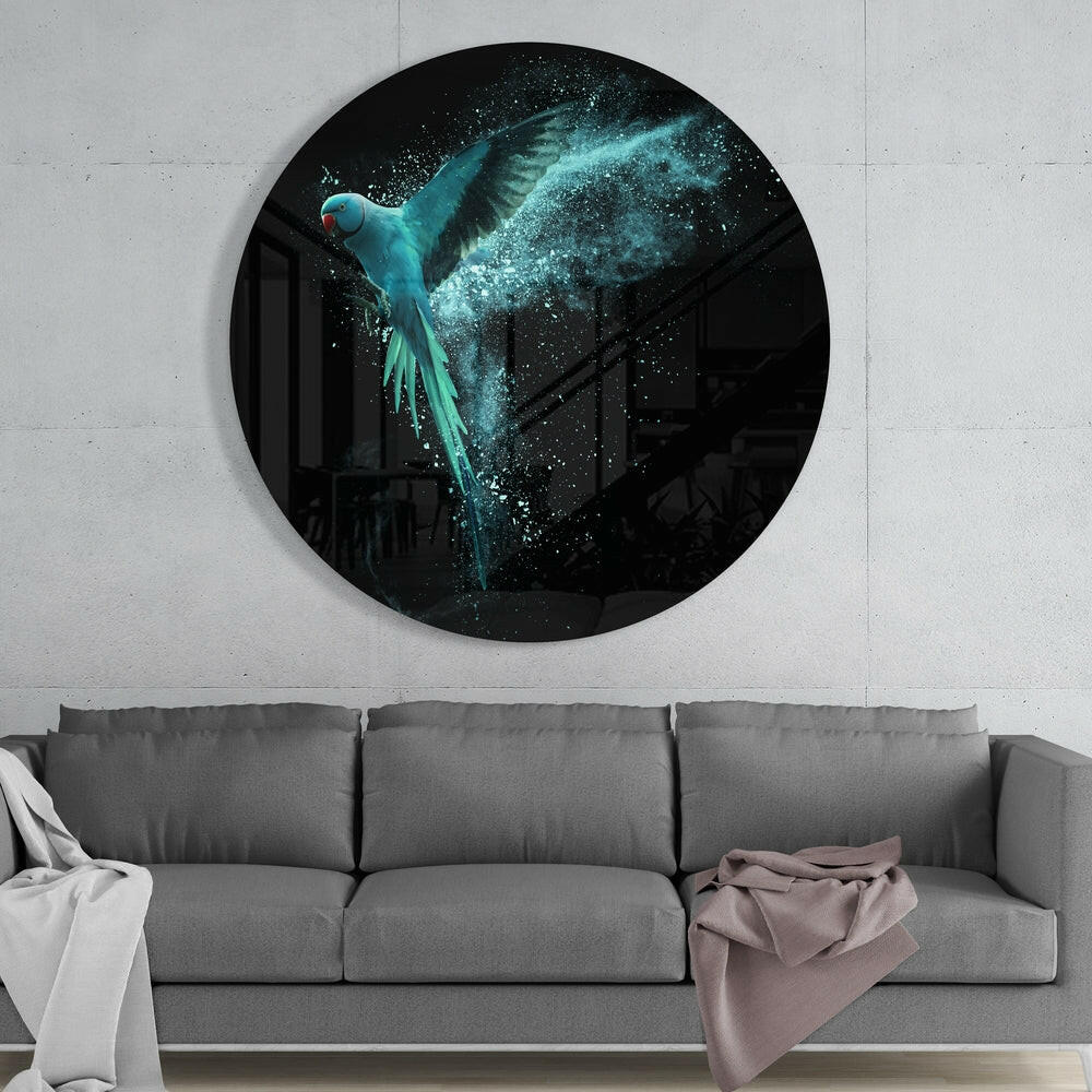 Turquoise Parrot Splash Flight Glass Wall Art